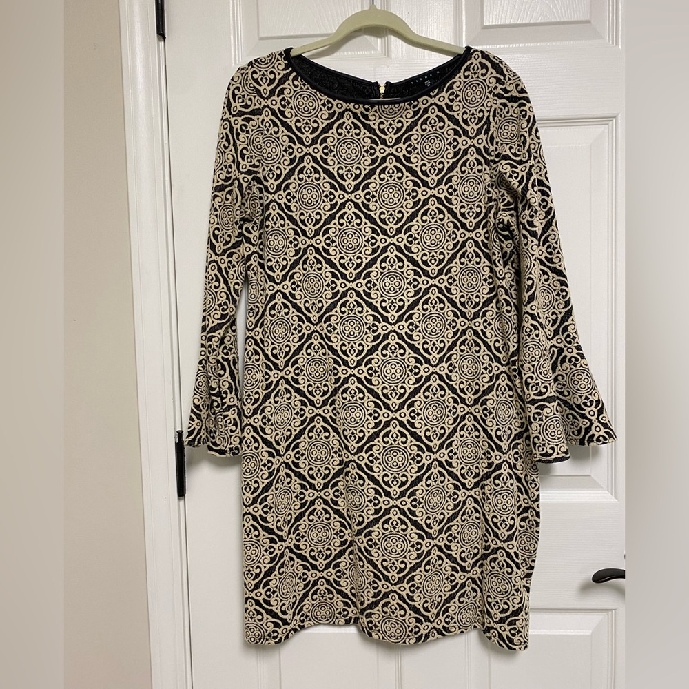 Tiana B. Black and Cream Patterned Dress